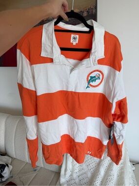 NFL Miami Dolphins Orange and White Striped Rugby Shirt
